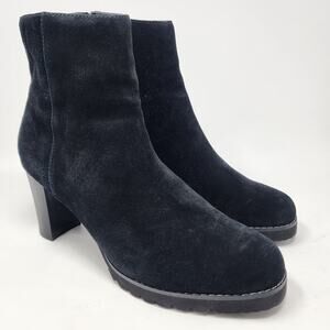 Blondo Bootie Women 9.5M Rana Black Suede Block Heel Side Zip Waterproof